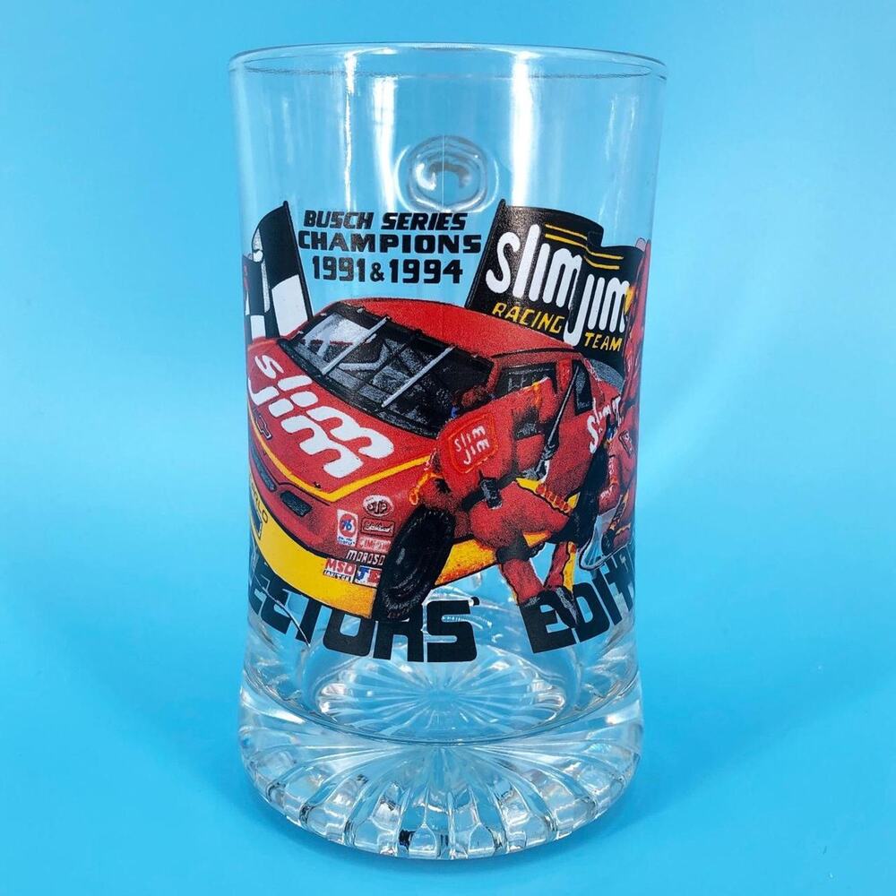 glass beer mug 1996 Slim Jim Racing Team NASCAR Busch Series